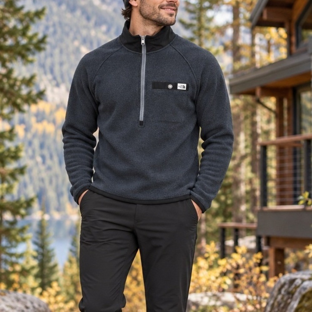 The North Face Mens Gordon Lyons Quarter Zip Fleece Pullover Dark Gray Heather